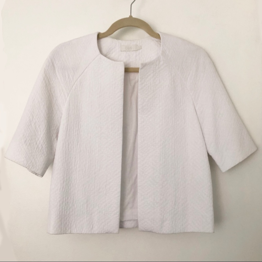 COS Crop White Textured Jacket